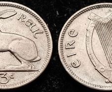 [#176] - Ireland 1968 | 3 Pence | Irish 3d | Hare | KM.12a | UNC