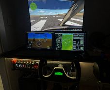 Flight Simulator Cockpit Setup Yoke, Rudder Pedals, Dual Screens & Custom Switch Panel
