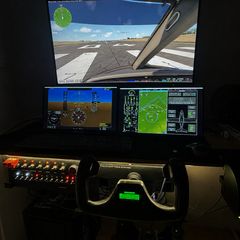 Flight Simulator Cockpit Setup Yoke, Rudder Pedals, Dual Screens & Custom Switch Panel