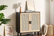 Black Rattan Cabinet Storage with 2 Magnetic Doors and Adjustable Shelves,