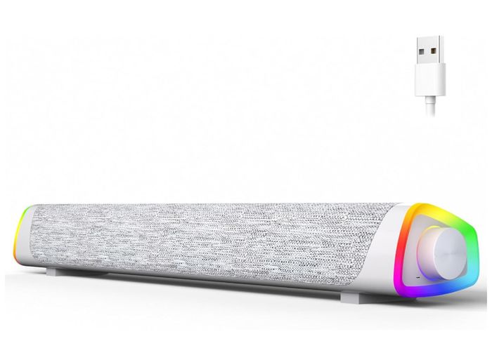 SOULION R30 Plus Computer Speakers, Wired USB-Powered Bluetooth V5.3 PC Sound Bar, Colorful LED Lights with Switch Button, Surround Sound Portable Computer SoundBar