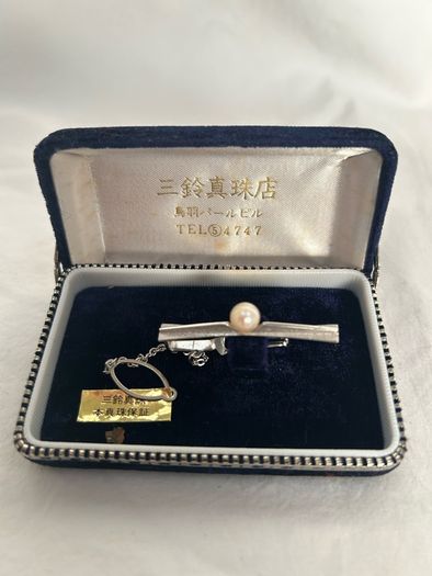 Vintage Japanese Misuzu Genuine Pearl SILVER Tie Clip Bar Boxed Toba Japan