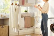 4-Layer Folding Cloth Rail, Adjustable Garment Rack with Wheels for Bedroom, Balcony, Silver