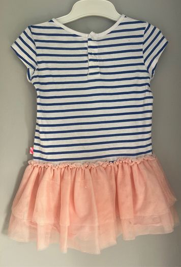 Billieblush girls white & blue striped dress with peach tulle Age 3 V.good condition