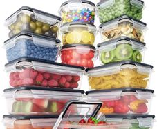 Food Storage Containers Set (32 Piece Set) - 16 Airtight Plastic Containers with 16 Snap Lids - Leak Proof Kitchen & Pantry Containers - BPA-Free - Chalkboard Labels & Marker (FREE POSTAGE)