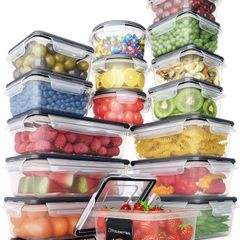 Food Storage Containers Set (32 Piece Set) - 16 Airtight Plastic Containers with 16 Snap Lids - Leak Proof Kitchen & Pantry Containers - BPA-Free - Chalkboard Labels & Marker (FREE POSTAGE)