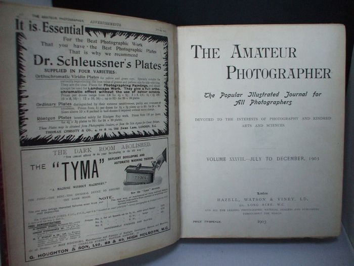 SALE!  THE AMATEUR PHOTOGRAPHER - 1903 - The Popular Illustrated Journal for All Photographers - Volume XXXVIII - July to December 1903