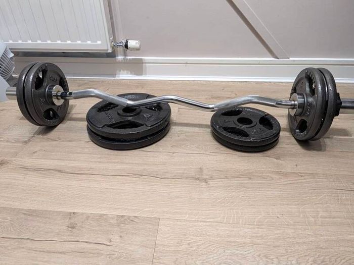 Bench, Barbell Stand, Ez Curl, Olympic plates