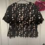 top Bnwot black fluffy embelished top short sleeve size large elli white brand Image 6
