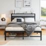 Double Bed Frame with Storage Headboard, 4ft6 Metal Upholstered Platform Bed Frame Double Bed/Under Bed Storage/No Box Spring Needed, Dark Gray Image 8