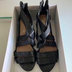 Clarks Strappy Black Sandals with Zip - Size 6 / 39.5