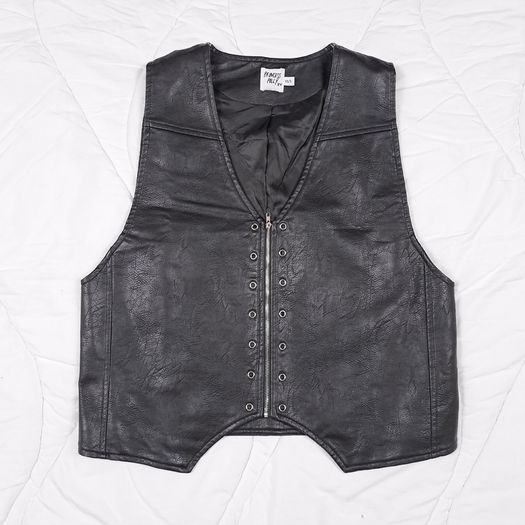 Princess Polly Black Moto Biker Goth Grunge Eyelet Zip Faux Leather Vest Waistcoat XS/S