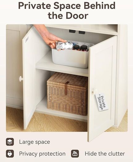 6-Tier Bookcase with Doors and Cabinet, Bookshelf Floor Standing Display Storage Shelf, Bookcases for Home, Office, Living Room, Bedroom, White, 48 x 24 x 176.4