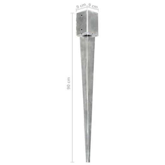Ground Spikes 12 pcs Silver 9x9x90 cm Galvanised Steel