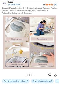 Graco All Ways Soother 2-in-1 Baby Swing and Portable Rocker (Birth to 6 Months Approx, 0-9kgwith Vibration and Adjustable Swing Speed, Stargazer