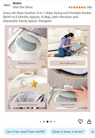 Graco All Ways Soother 2-in-1 Baby Swing and Portable Rocker (Birth to 6 Months Approx, 0-9kgwith Vibration and Adjustable Swing Speed, Stargazer