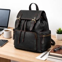 Premium Black Leather Backpack Handmade Travel & Everyday Carry Bag