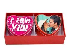 Personalised with photos Love heart tins & Scented Candles - Red or pink color great valentines day gift present