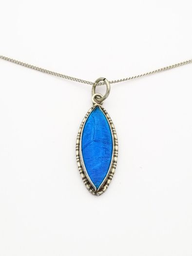 Vintage 925 Sterling Silver Real Butterfly Wing Necklace