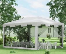 4 m x 3 m Gazebo Party Tent - Outdoor Canopy Garden Sun Shade with Mesh Sidewalls, White