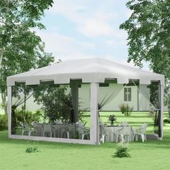 4 m x 3 m Gazebo Party Tent - Outdoor Canopy Garden Sun Shade with Mesh Sidewalls, White