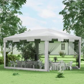 4 m x 3 m Gazebo Party Tent - Outdoor Canopy Garden Sun Shade with Mesh Sidewalls, White