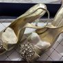 Stunning Luciano Barachini antique-gold high heels with crystal detailing Image 5