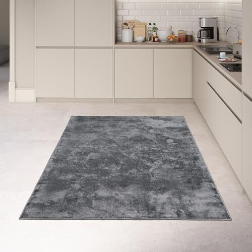 Area Rugs  Soft, Short Pile Monochrome Carpets - Anti-Slip Backing, Machine Washable, Modern Fluffy Rugs for Living Room, Bedroom, Kitchen, Enterance - Anthracite, 60x110 cm