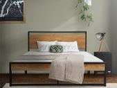 Bed frame Double  with slatted frame 140x200 cm black/brown with wooden headboard