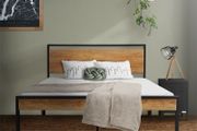 Bed frame Double  with slatted frame 140x200 cm black/brown with wooden headboard