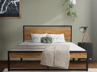 main image for ad Bed frame Double  with slatted frame 140x200 cm black/brown with wooden headboard
