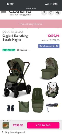 Cosatto 3in1 Travel System Car Seat Carrycot & Stroller