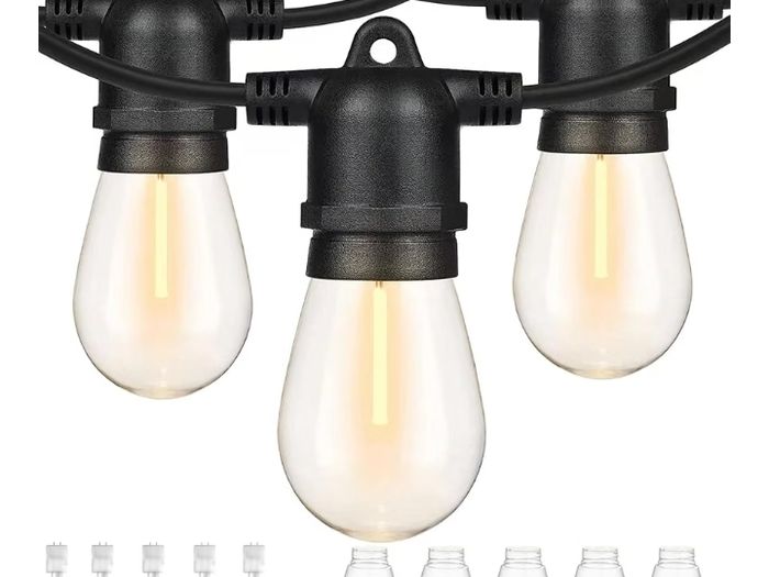 150FT/45m Outdoor String Lights LED, Garden Lights Mains Powered Waterproof IP65 with 45+2 Plastic Bulbs, Shatterproof Festoon Lights for Outside Patio Gazebo Yard Party Wedding, Warm White