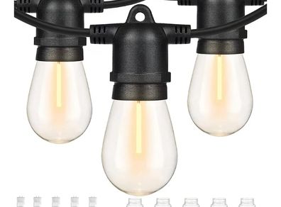150FT/45m Outdoor String Lights LED, Garden Lights Mains Powered Waterproof IP65 with 45+2 Plastic Bulbs, Shatterproof Festoon Lights for Outside Patio Gazebo Yard Party Wedding, Warm White