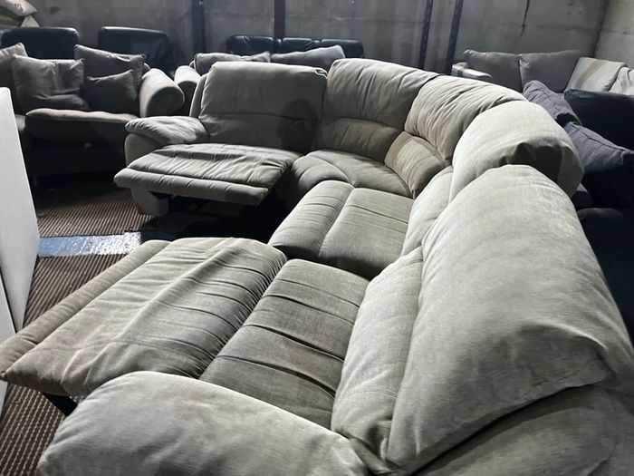 Beige corner manual recliner sofa