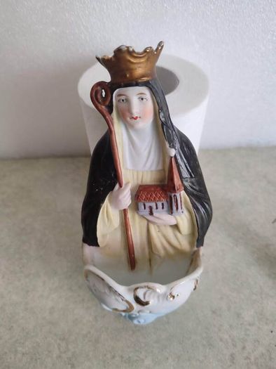 Vintage Antique Religious Mary Our Lady Of Grace Porcelain Holy Water Font Made in  Germany.