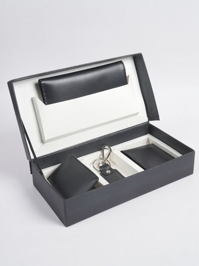 4 Pieces Set Of Leather Gift Box, Black Leather