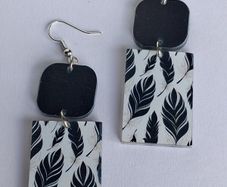 Geometric White & Black Feather Motif Earrings