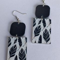 Geometric White & Black Feather Motif Earrings