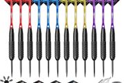 SALE | Steel tip Darts set 22/28g With Aluminium Shafts(4 Colors)+16 Protectors and Flights+Sharpener+Tool,12 Packs(4 Sets) for 4 Beginners