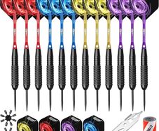 SALE | Steel tip Darts set 22/28g With Aluminium Shafts(4 Colors)+16 Protectors and Flights+Sharpener+Tool,12 Packs(4 Sets) for 4 Beginners