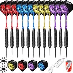 SALE | Steel tip Darts set 22/28g With Aluminium Shafts(4 Colors)+16 Protectors and Flights+Sharpener+Tool,12 Packs(4 Sets) for 4 Beginners