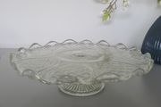 VINTAGE Cake Stand in clear glass with a glass pedestal base.