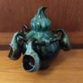 Fabulous Gourd Shaped Bulgarian Pottery Bottle in Brown with Mint Green Drip Glaze, with Five Matching Hanging Cups Image 4