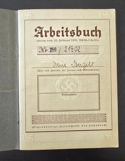 WWII German Arbeitsbuch Labor Book