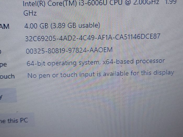 HP Laptop Model 14-dp061sa, Intel Core i3-6006U CPU. 2.0 GHz, 4 GB Ram, 500GGB HDD, windows 10, Microsoft Edge, Chrome, and VLC