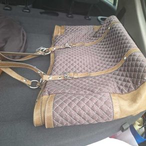 Quilted Shoulder Bag in Taupe and Tan