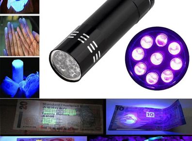 9 LED Torch UV Light Ultra Violet Blacklight LEDS Pocket Flashlight Mini Torch
