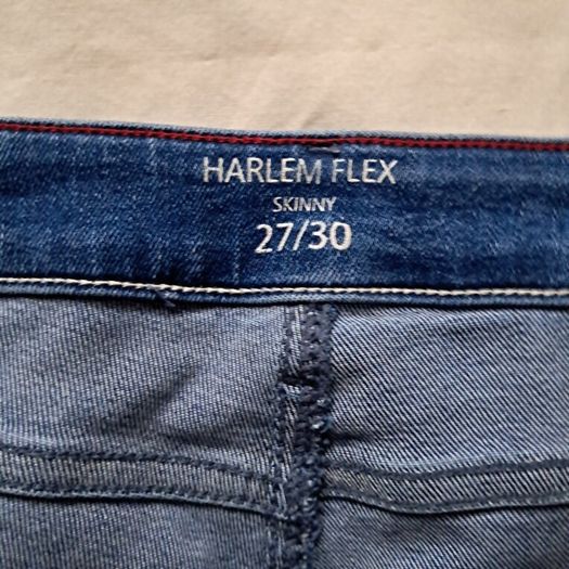 tommy hilfiger harlem flex super skinny jeans Size 27/30 mid rise zip fly