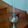 Antique French clear glass brass base large oil lamp works Image 4